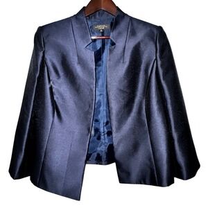 Tahari Arthur S Levine Luxe Navy Satin Collarless Open Front Blazer Jacket  12